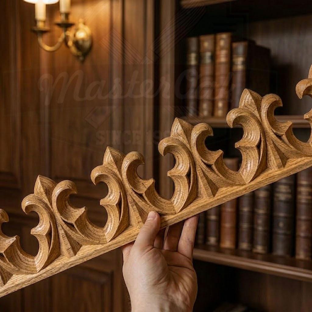 Gothic Ornamental Wood Trim Molding | Carved and Hand-Finished Applique | Furniture or Frame Decor
