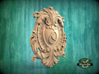 Personalized Classic Wooden Shield Onlay, Artisanal Baroque Flourishes for Interiors, 1 pc, Unpainted, Home Wall Decor, wooden trims