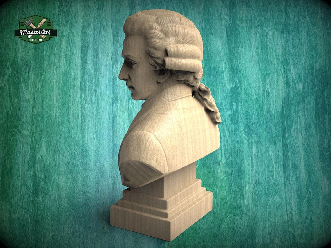 Mozart Bust | Carved & Hand-Finished Wood Statue | Gift for Music Lovers