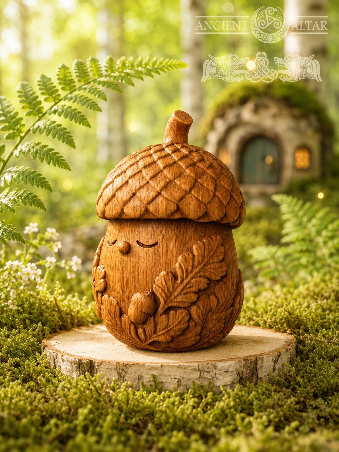 Wooden Acorn Figurine, Forest Spirit Sculpture, Woodland Guardian Decor, Cottagecore Home Accent, Good Luck Gift for Nature Lover