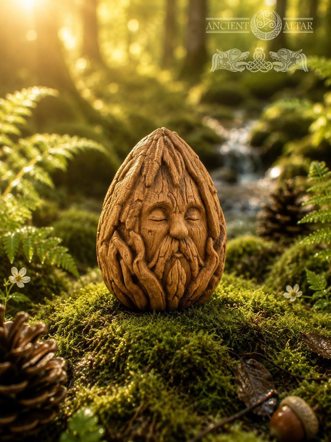 Wooden Forest Spirit Figurine – Ancient Bark Sage, Woodland Guardian Decor