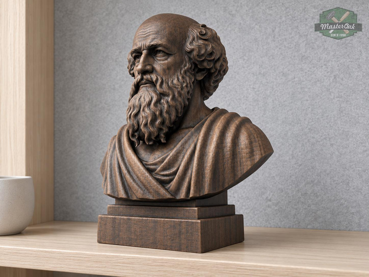 Archimedes Bust, Hand-Finished Wood Sculpture | Science History Gift for Office Library Decor