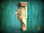 A carved wooden wolf head on a green background, with a text logo for Master Oak since 1988.