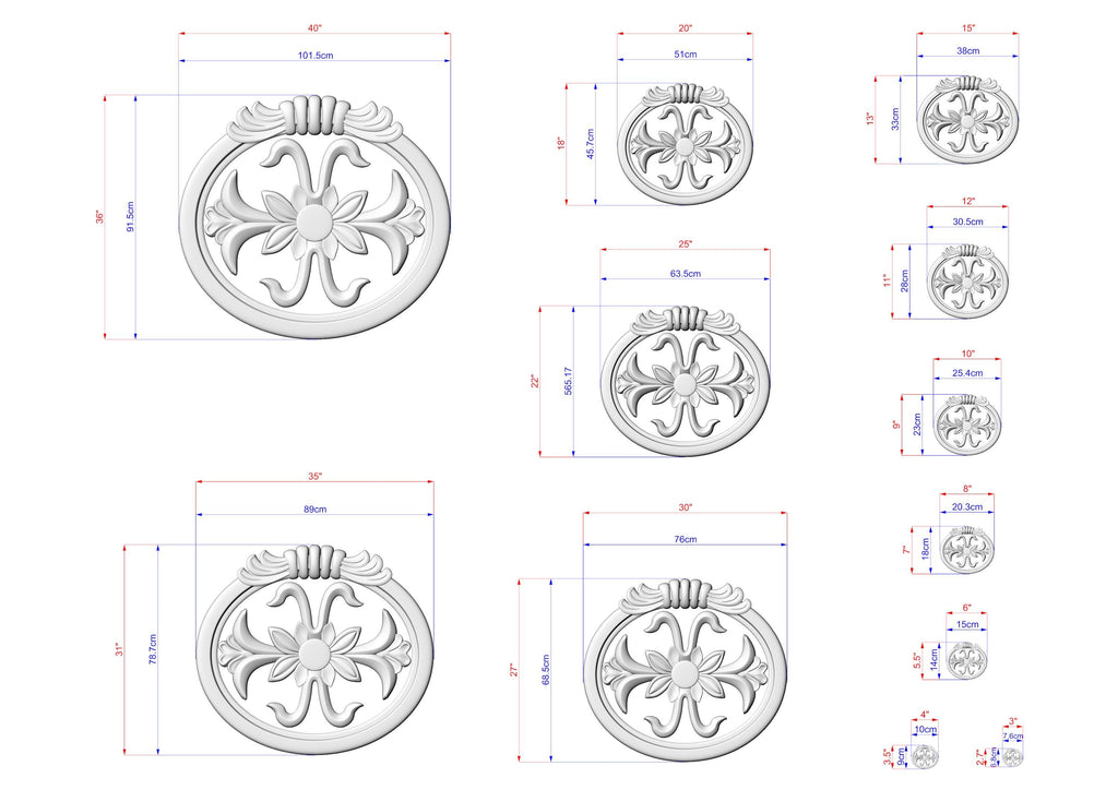 multiple images of a decorative metal piece, possibly a sculpture or a ring, with detailed measurements and dimensions provided. The images are arranged in a grid format, with each image being a smaller version of the larger piece. The images are labeled with their respective measurements, allowing for a clear understanding of the piece's size and design.