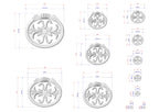 multiple images of a decorative metal piece, possibly a sculpture or a ring, with detailed measurements and dimensions provided. The images are arranged in a grid format, with each image being a smaller version of the larger piece. The images are labeled with their respective measurements, allowing for a clear understanding of the piece's size and design.