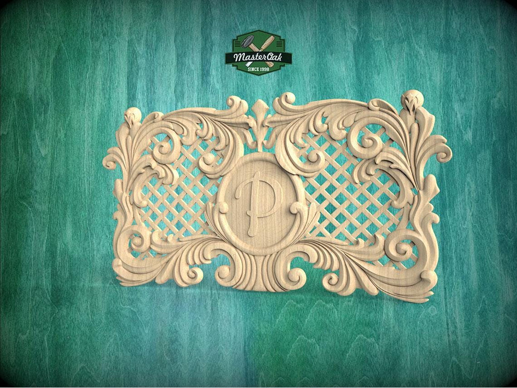 Personalized Carved Wooden Lattice Panel, Classical Design Element, Carved Wood Onlay, 1pc, Unpainted, Furniture Carving, Wood Onlay