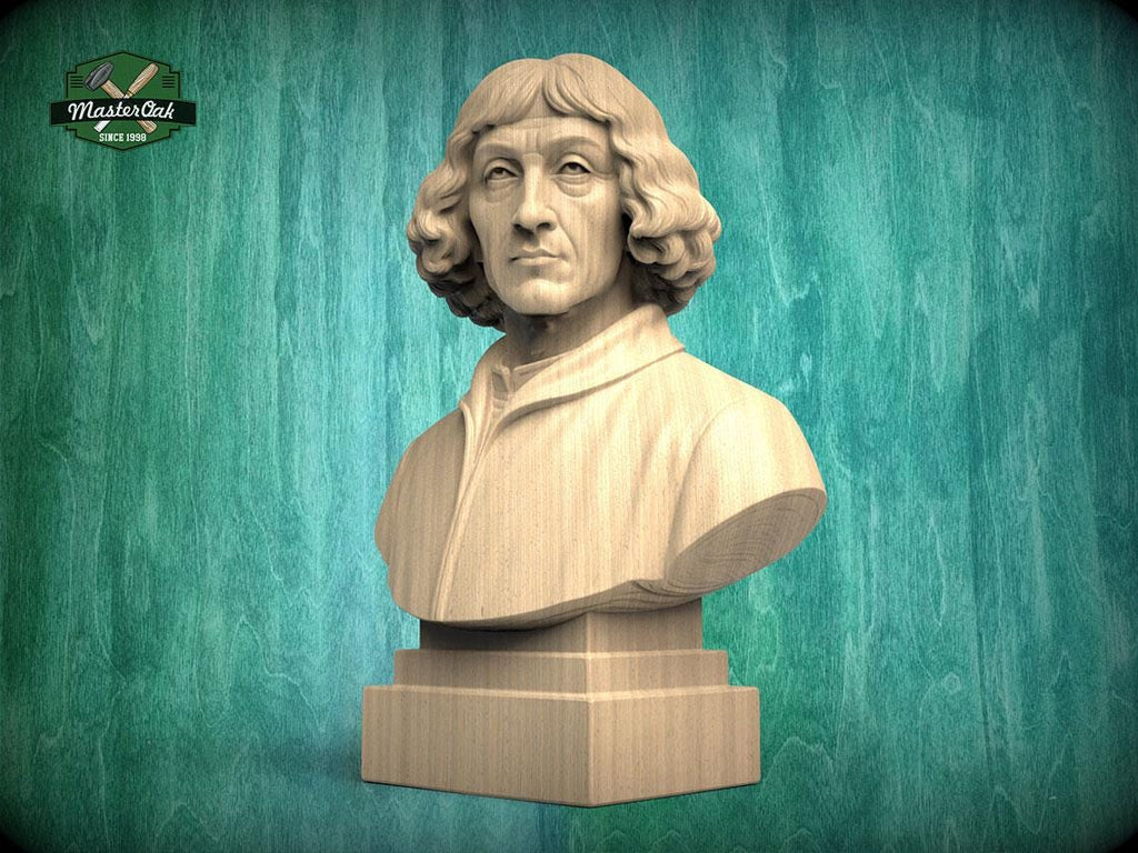 Nicolaus Copernicus Bust, Hand-Finished Wood Sculpture | Astronomy Decor