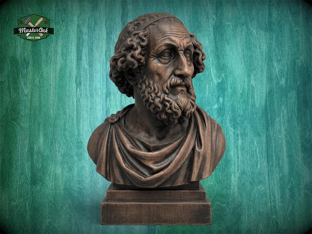 Homer Bust | Carved & Hand-Finished Wood Statue | Gift for Literature Lovers