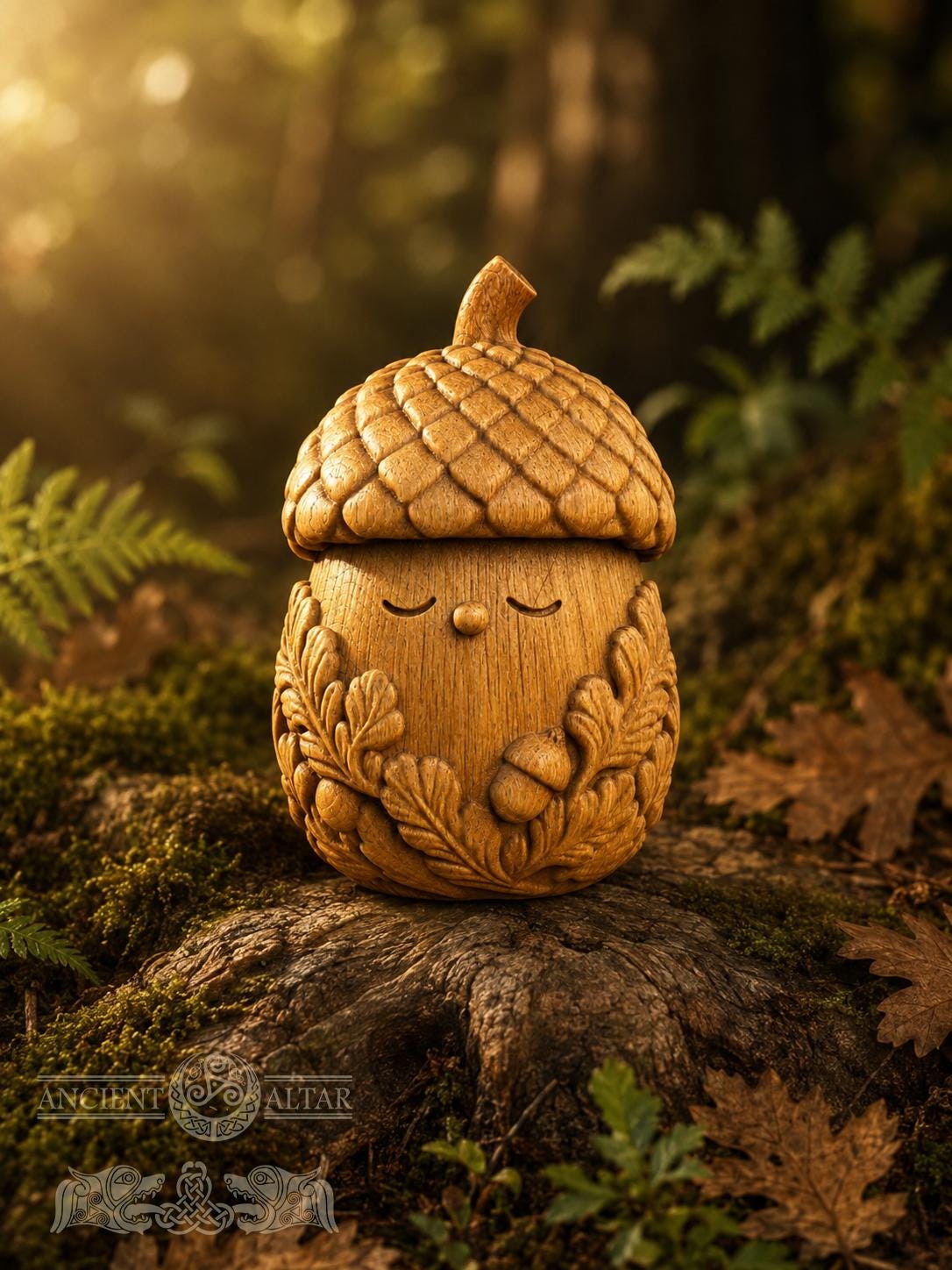 Wooden Acorn Figurine, Forest Spirit Sculpture, Woodland Guardian Decor, Cottagecore Home Accent, Good Luck Gift for Nature Lover