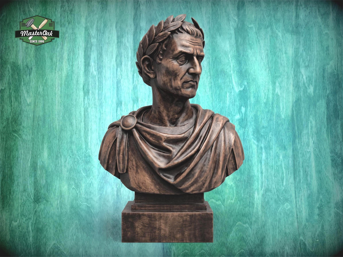 Julius Caesar Bust | Carved and Hand-Finished Wood Statue | Roman Emperor Gift