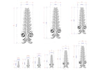 a collection of stylized, decorative tree-like designs with intricate patterns and measurements. The designs are presented in various sizes, ranging from small to large, and are accompanied by corresponding dimensions in centimeters. The image does not contain any text or additional elements that would require a more detailed description.