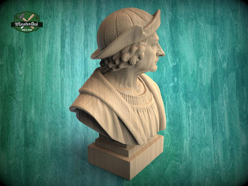 Christopher Columbus Bust, Hand-Finished Wood Sculpture | Age of Exploration Decor