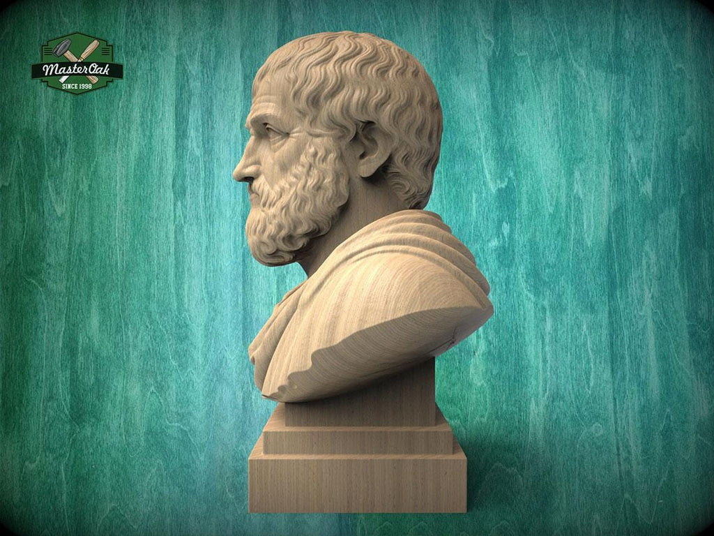 Aristotle Bust, Hand-Finished Wood Sculpture | Greek Philosophy Decor