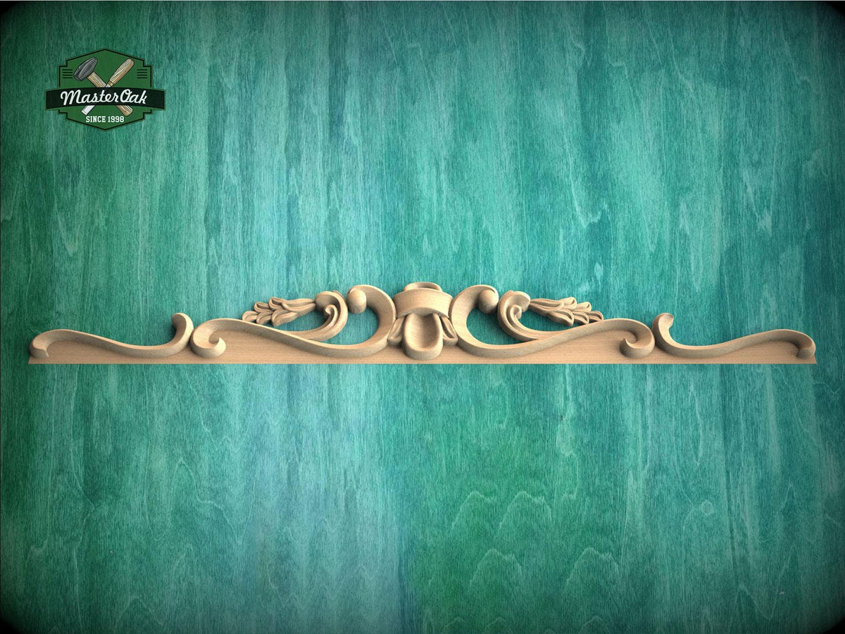 a wooden shelf with a decorative design on it