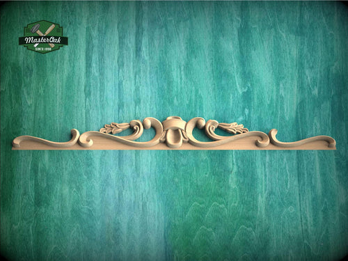 a wooden shelf with a decorative design on it