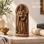 King David with Harp, Oak Wood Statue in Arched Frame, Biblical King Sculpture, Judaica Decor, Gift for Music Lovers