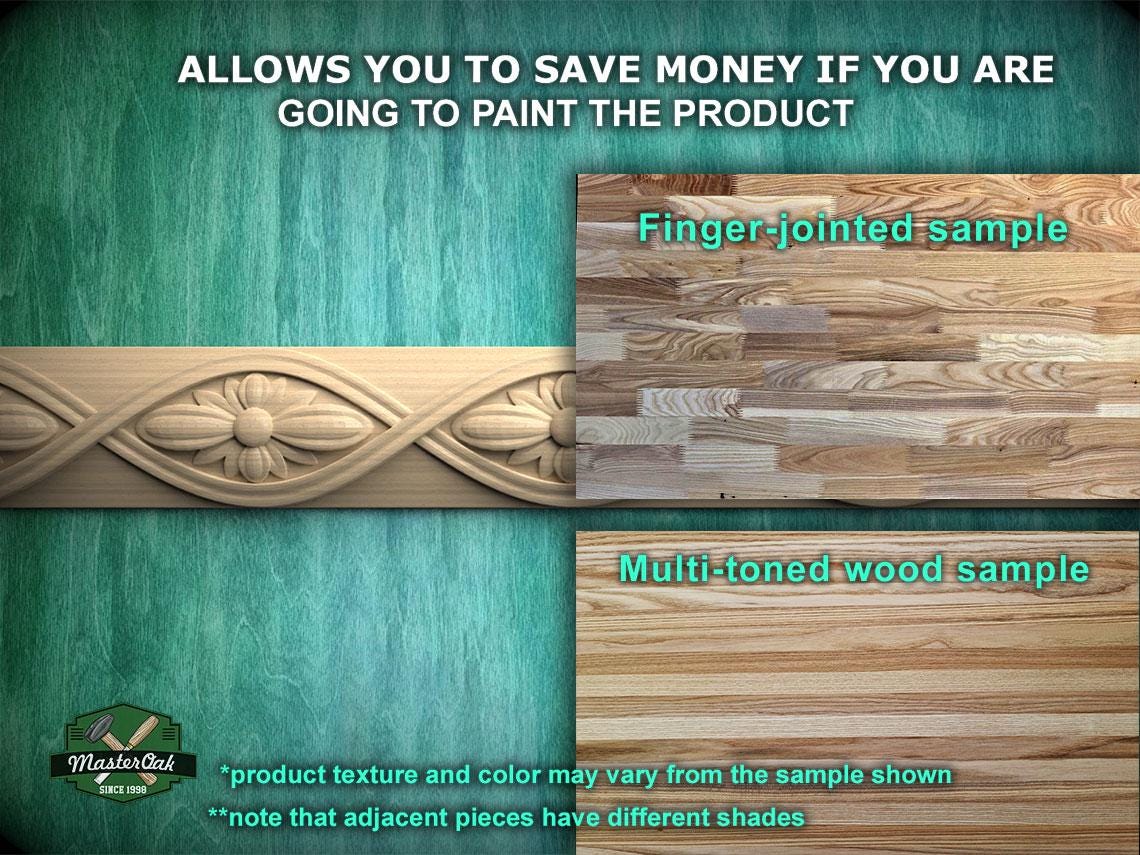 The image is a collage of three different wood samples, each showcasing a distinct texture and color. The text above the samples states that the product texture and color may vary from the sample shown, and that adjacent pieces have different shades.