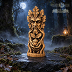 Green Man Acorn Keeper, Oak Wood Tree Spirit Statue, Leaf Face and Twisted Roots Sculpture, Woodland Decor, Pagan Altar Gift