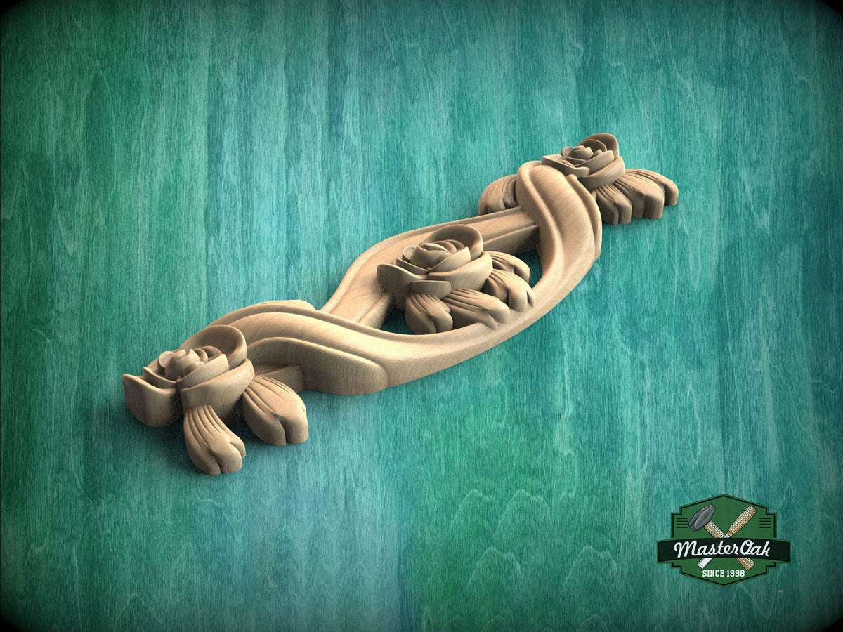 A wooden carving of a flower on a green background, with the text "MasterOak SINCE 1989" visible.