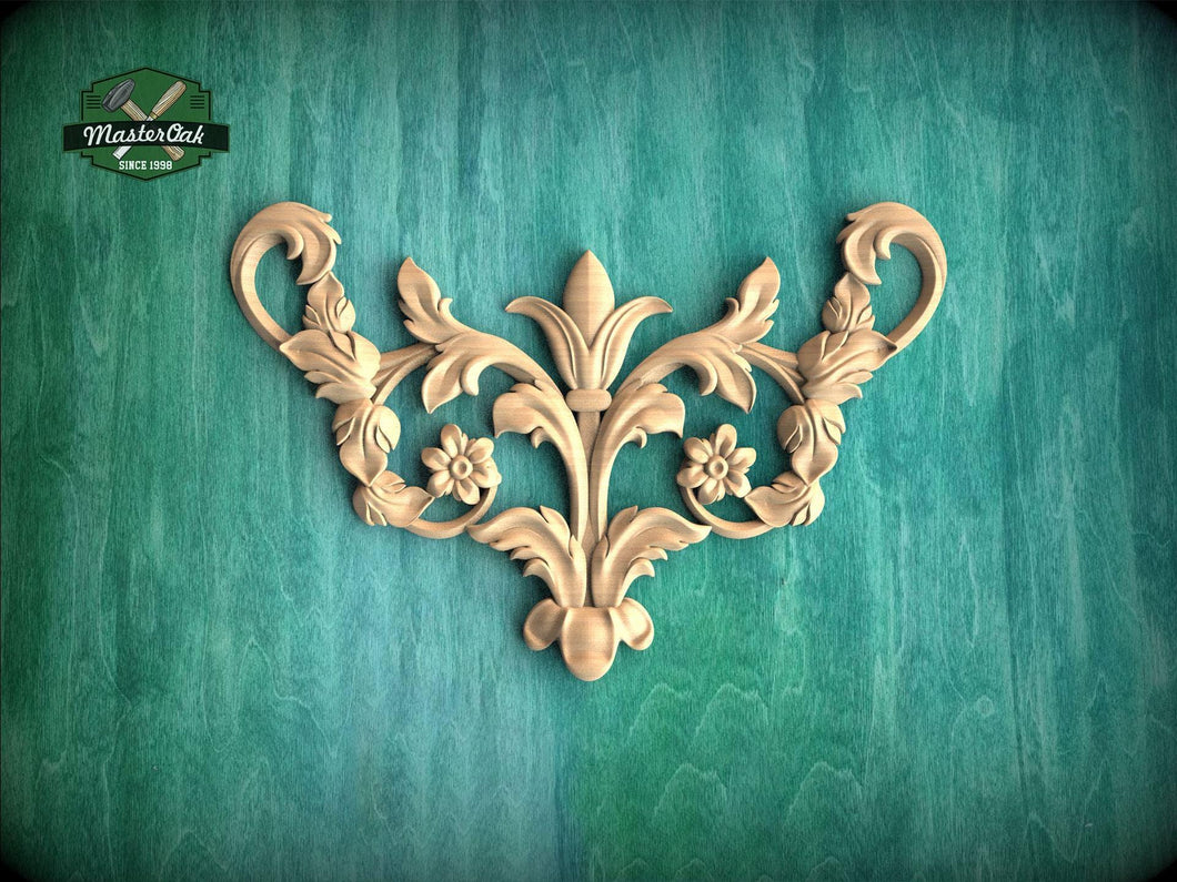 Floral Scroll Wood Applique — Decorative Carving for Furniture