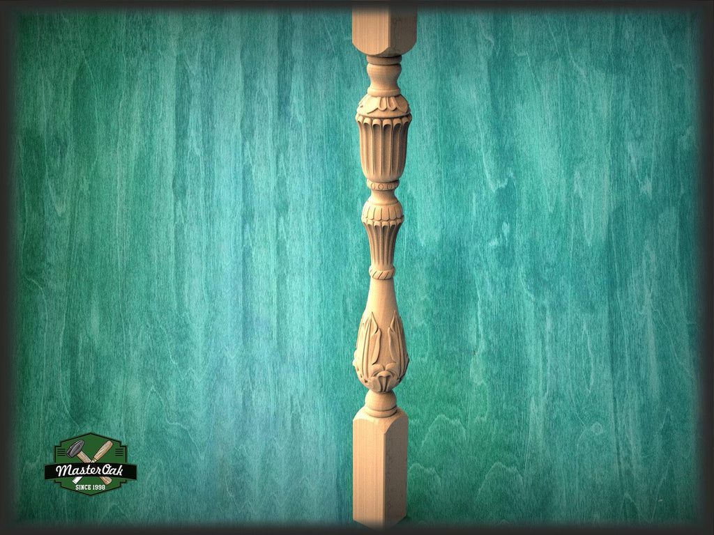 Carved Wood Stair Baluster, Ash Wood Banister (35.4 inch)