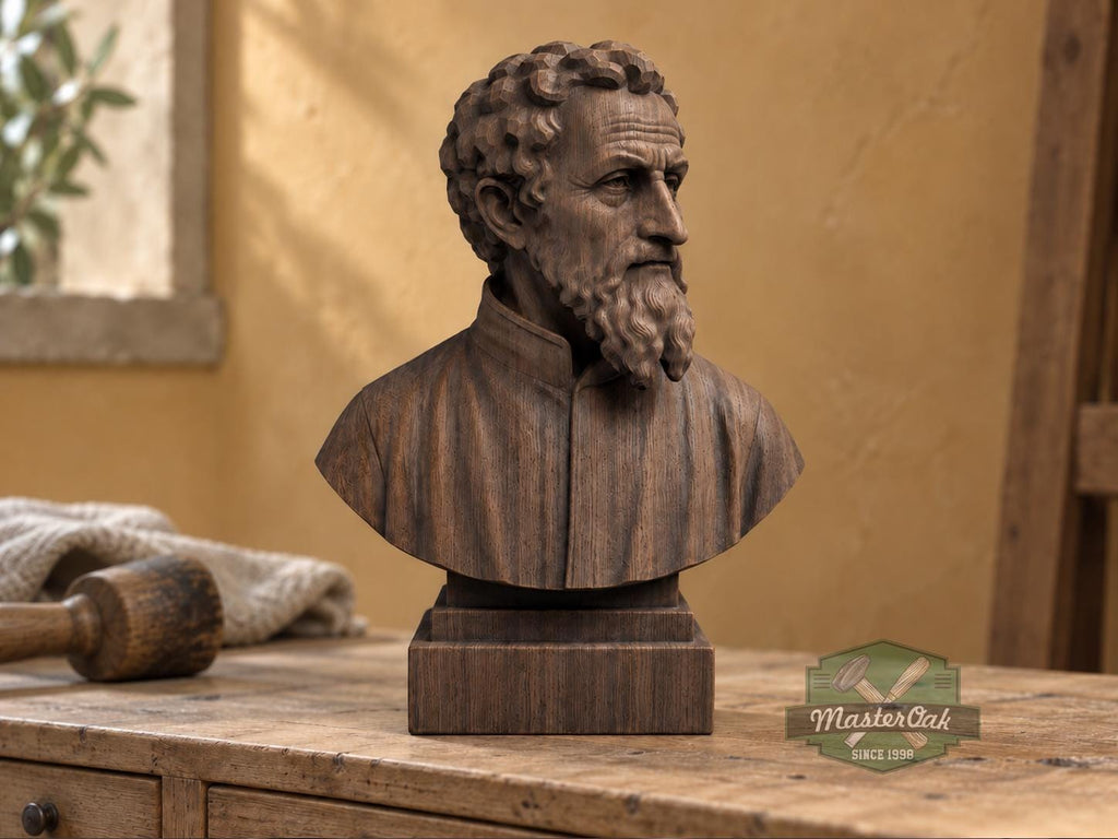 Michelangelo Bust | Carved & Hand-Finished Wood Statue | Gift for Artists and Sculptors