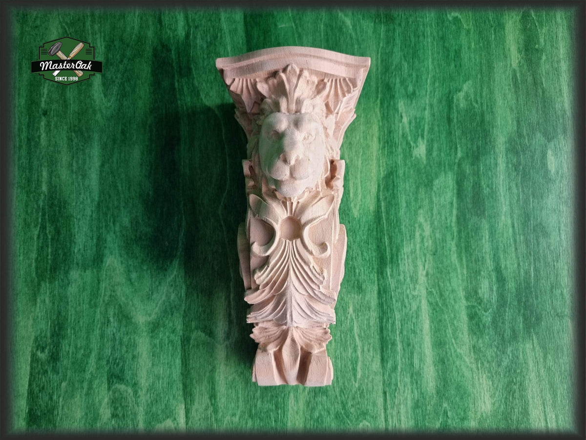 Unpainted Lion Corbel, Decorative Wood Wall Bracket, Home Decor, 1pc