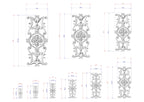 several decorative designs, including a cross and floral motifs, along with their respective dimensions. The designs are arranged in a grid format, with each design being accompanied by its corresponding measurement. The image does not contain any text or additional elements that would require a more detailed description.