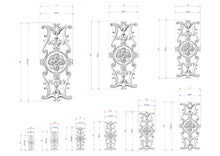 Load image into Gallery viewer, several decorative designs, including a cross and floral motifs, along with their respective dimensions. The designs are arranged in a grid format, with each design being accompanied by its corresponding measurement. The image does not contain any text or additional elements that would require a more detailed description.

