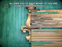 Load image into Gallery viewer, The image is a promotional advertisement for Master Oak Paint, showcasing two different types of wood samples. The text highlights that the samples allow customers to save money if they are going to paint the product, with a focus on the differences between the finger-joined and multi-toned wood samples. The text also mentions that the product texture and color may vary from the sample shown, and that adjacent pieces have different shades.
