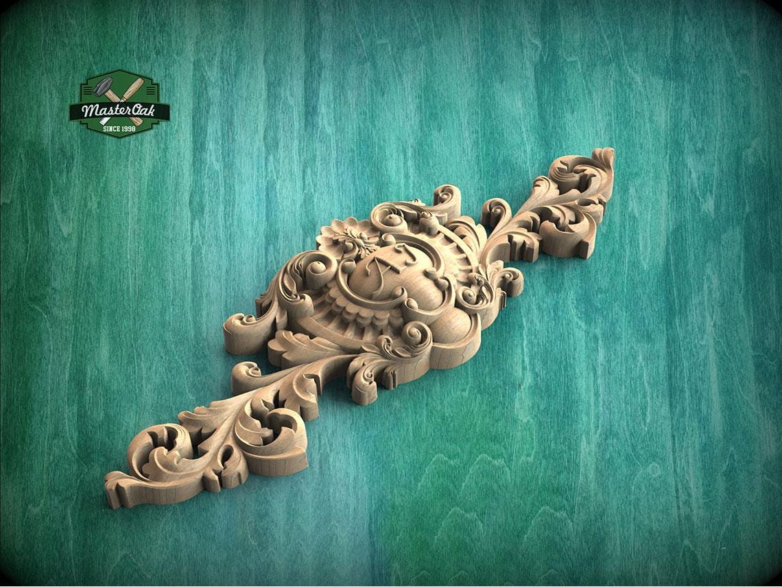 Personalized Baroque Crest with Cartouche – Ornate Carved Wood Applique for Furniture