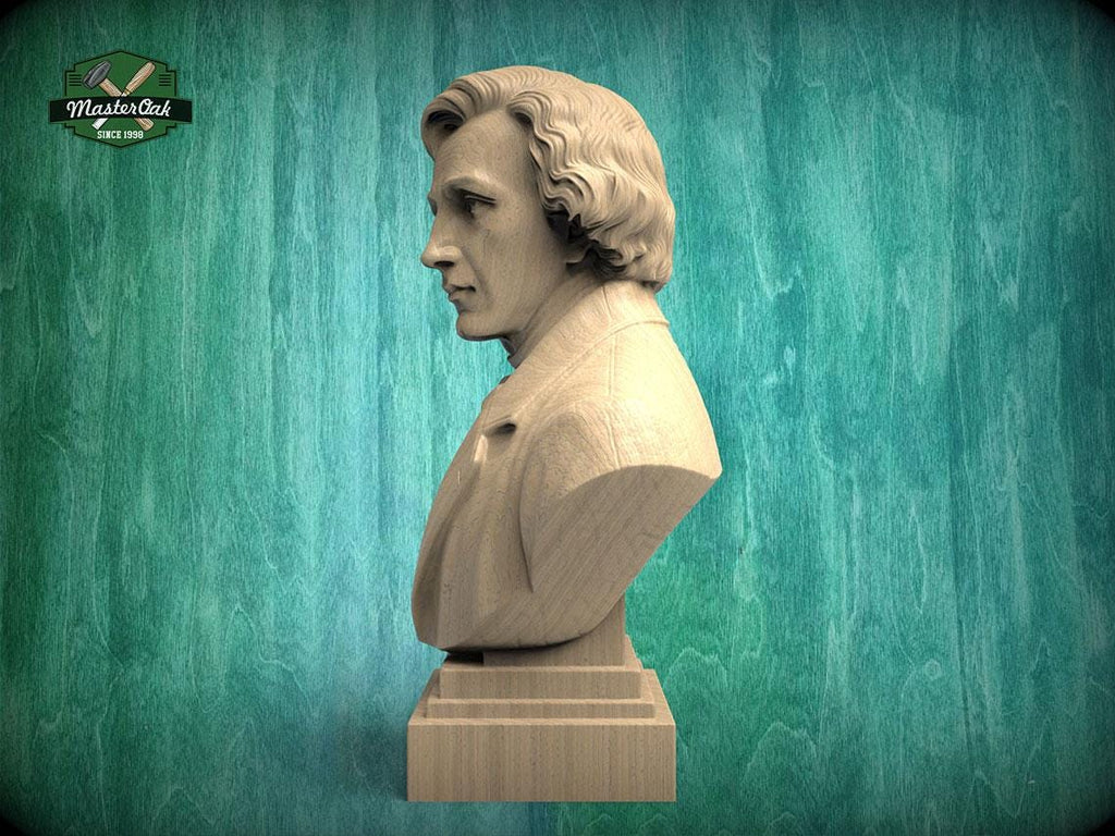 Frederic Chopin Bust, Hand-Finished Wood Sculpture | Romantic Composer Decor