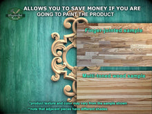 Load image into Gallery viewer, The image is a promotional image for Master Oak Paint, showcasing two samples of wood textures and finishes. The text on the image provides information about the paint product and its features, such as the ability to save money by painting the product.
