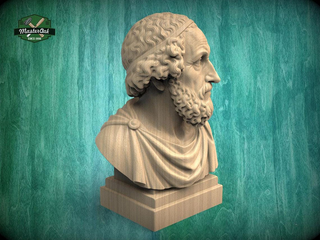 Homer Bust | Carved & Hand-Finished Wood Statue | Gift for Literature Lovers
