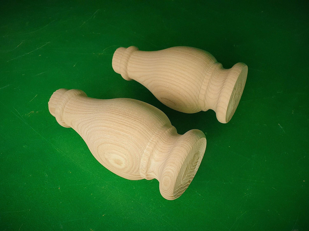 Round Wooden Table Legs – Set of 2 Classic Turned Furniture Legs, Baroque Style Carved Wood Feet