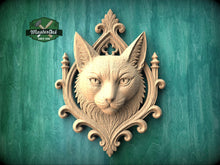 Load image into Gallery viewer, Gothic Cat Wall Decor – Carved Wooden Plaque with Victorian Frame Detail
