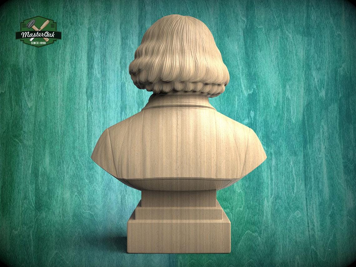 Nicolaus Copernicus Bust, Hand-Finished Wood Sculpture | Astronomy Decor