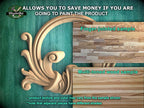Rococo Natural Wood Onlay with Circular Motif - Central Scroll and Circle Decor, 1 pc, Unpainted, Home Wall Embellishments, wooden trims