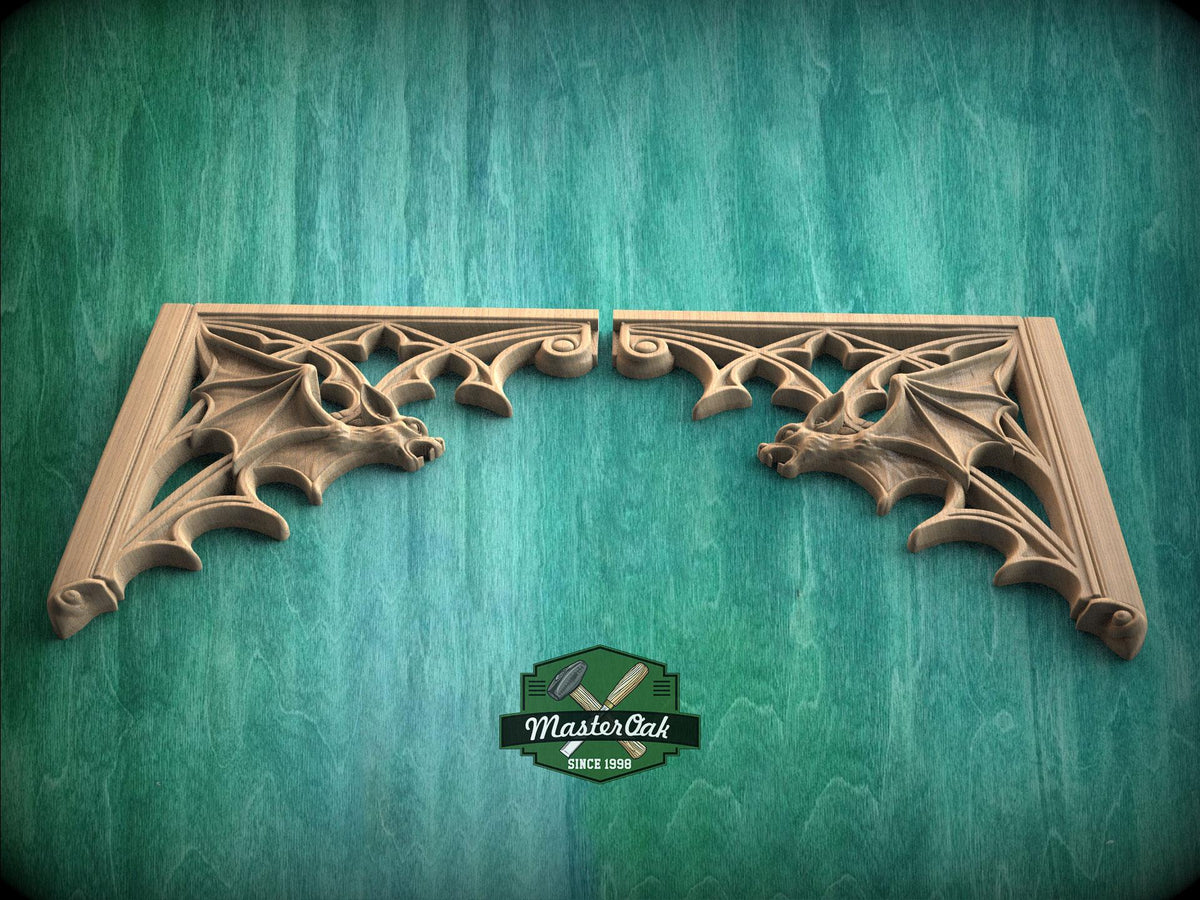 Gothic Bat Corner Brackets – Wooden Arch Decor for Cabinet or Door Frame, Set of 2pcs