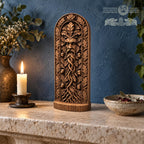 Green Man Sculpture with Twisting Roots, Solid Oak Forest Guardian, Woodland Altar Statue, Acorn and Leaf Decor, Pagan Gift