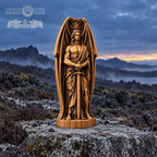 Lucifer Sword Statue with Bat Wings, Solid Oak Fallen Angel, Dark Fantasy Sculpture, Gothic Home Decor, Occult Altar Figurine