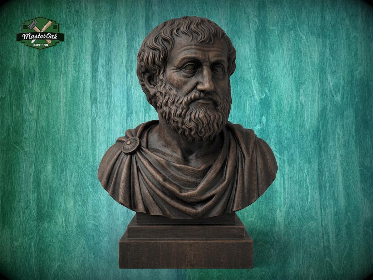 Aristotle Bust, Hand-Finished Wood Sculpture | Greek Philosophy Decor
