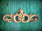 Ornate Scroll Crest with Central Bloom – Decorative Wood Accent