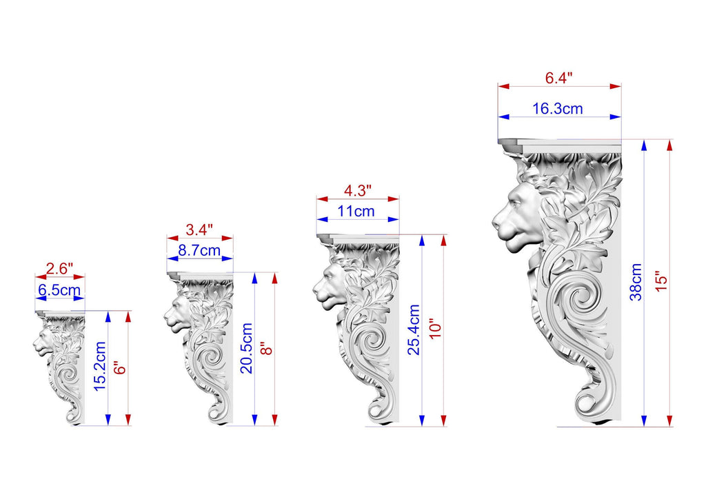 Unpainted Lion Corbel, Decorative Wood Wall Bracket, Home Decor, 1pc