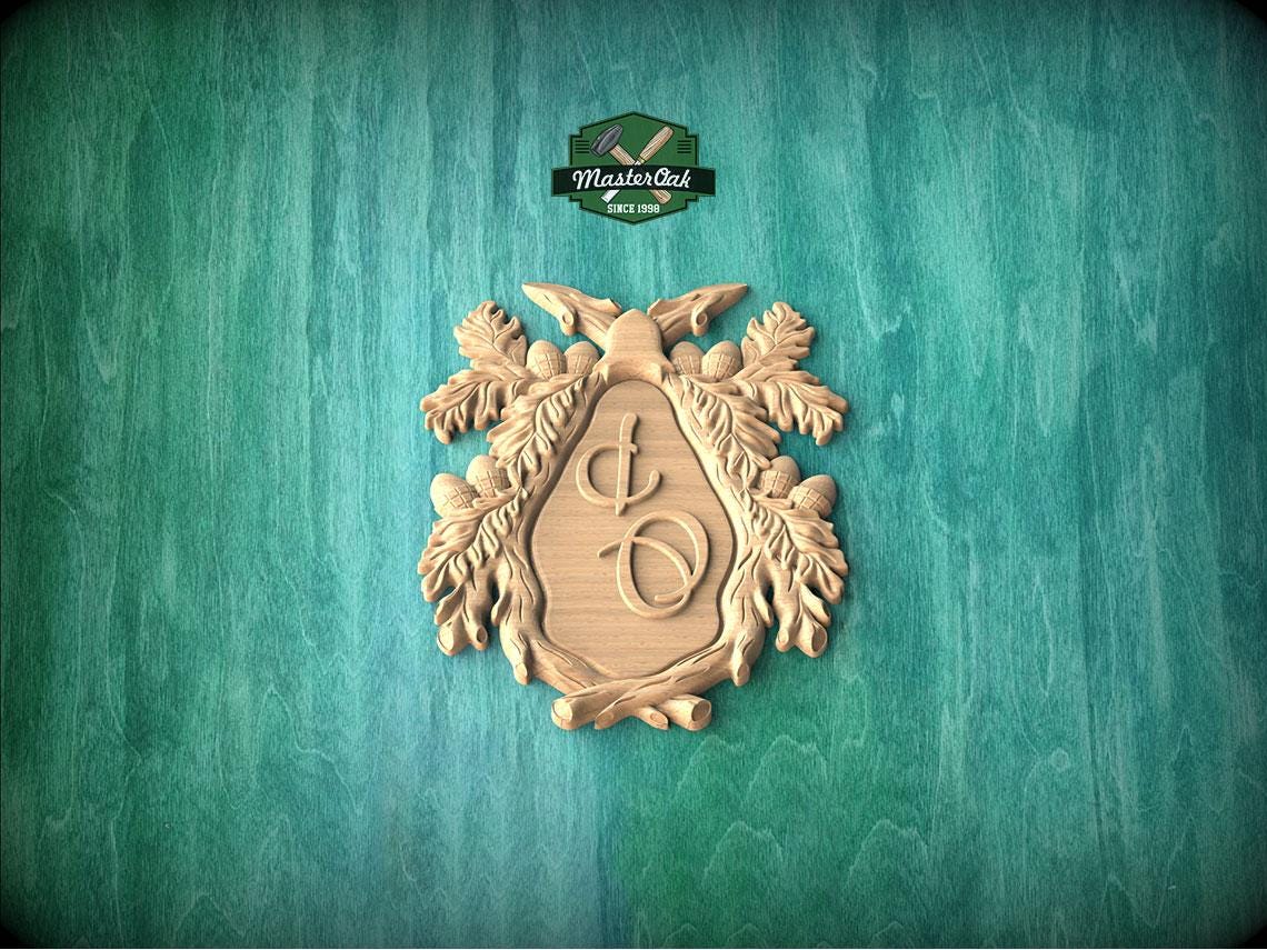 Personalized Wooden Medallion Onlay, Rustic Oak and Acorn Design, Wood Onlay with Acorn Motif, 1 pc, Unpainted, Home Wall Embellishments