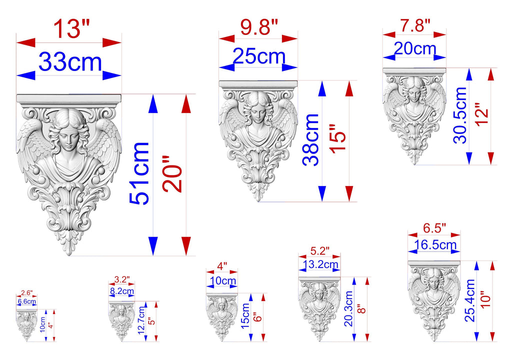 Carved Wood Angel Wall Applique with Wings and Acanthus Scrollwork