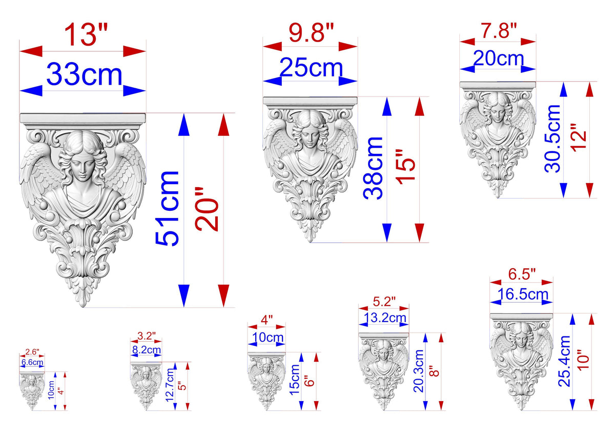 Carved Wood Angel Wall Applique with Wings and Acanthus Scrollwork