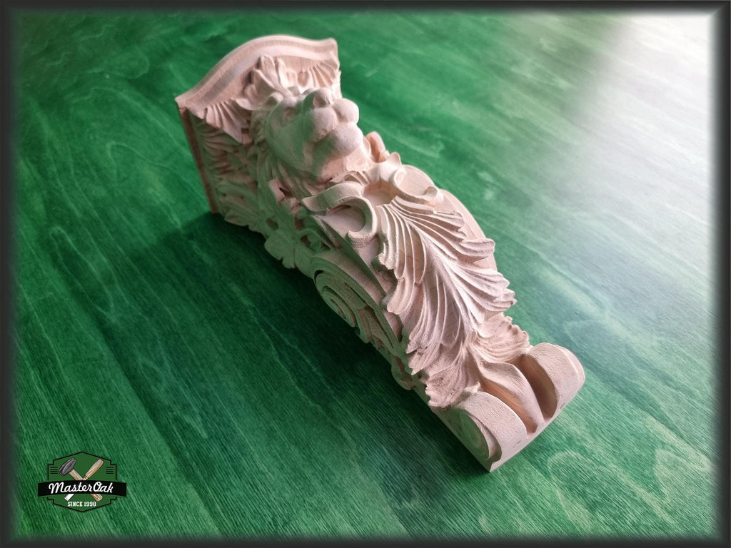 Unpainted Lion Corbel, Decorative Wood Wall Bracket, Home Decor, 1pc