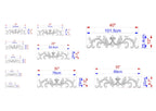 various measurements and dimensions of a decorative element, such as a scroll or a floral design, along with corresponding scale drawings. The image is a collection of different sizes and angles of the decorative element, providing a visual representation of its dimensions.