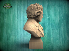 Load image into Gallery viewer, Beethoven Bust Statue | CNC-Carved Wood, Hand-Sanded &amp; Toned | Piano Room Decor
